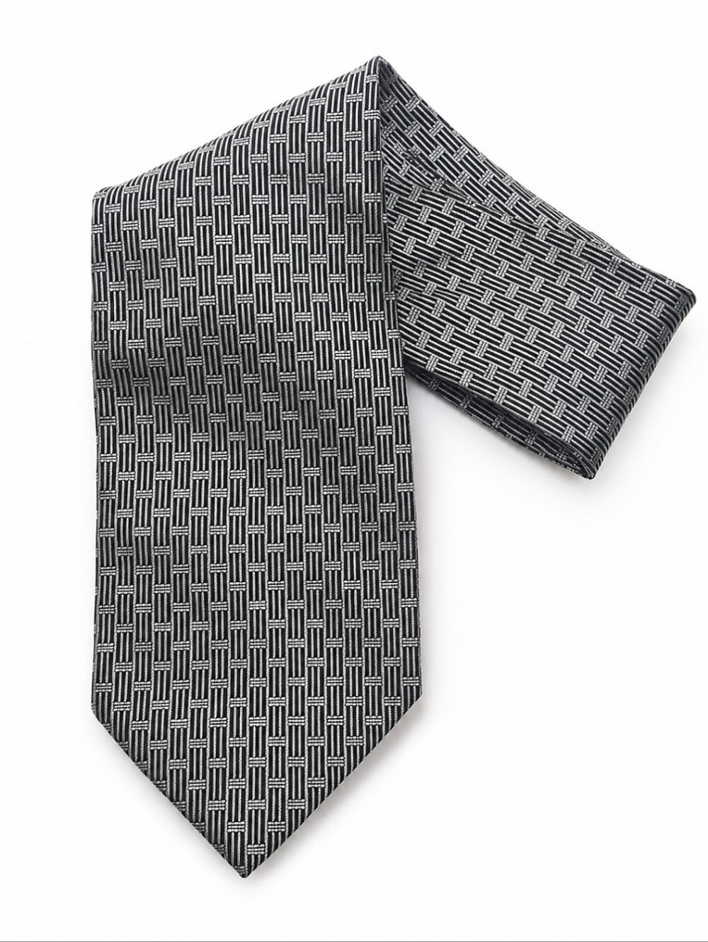 Giancarlo Fossati 100% Silk Tie Made in Italy Black Geometric Woven Necktie